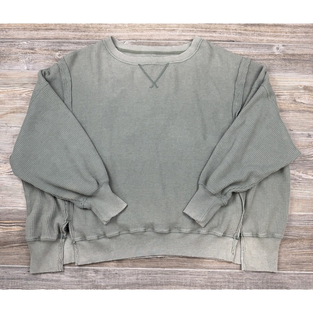 AE This Feels Seriously Lived In Waffle Knit OVER-SIZED Sweatshirt MED